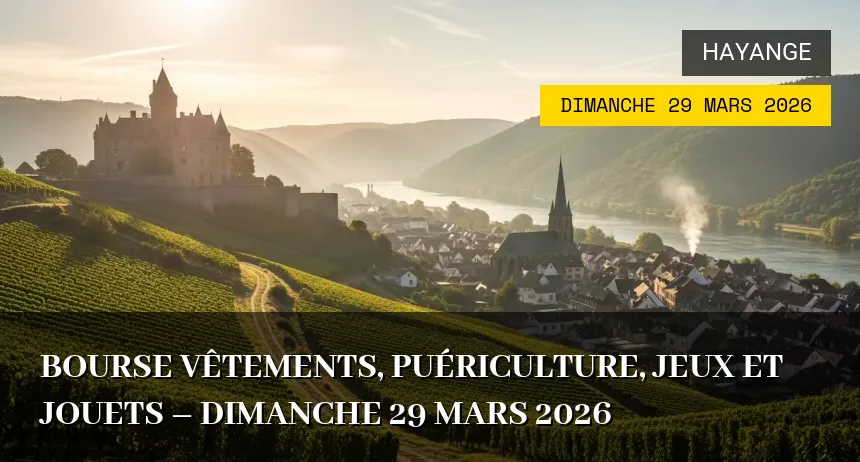 Affiche de l'événement : Bourse vêtements, puériculture, jeux et jouets – Dimanche 29 Mars 2026