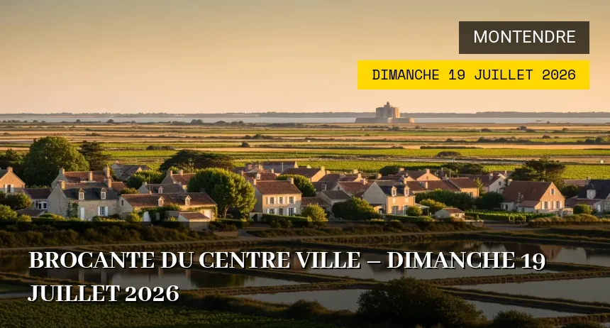 Affiche de l'événement : Brocante du Centre-Ville à Montendre – Dimanche 19 Juillet 2026