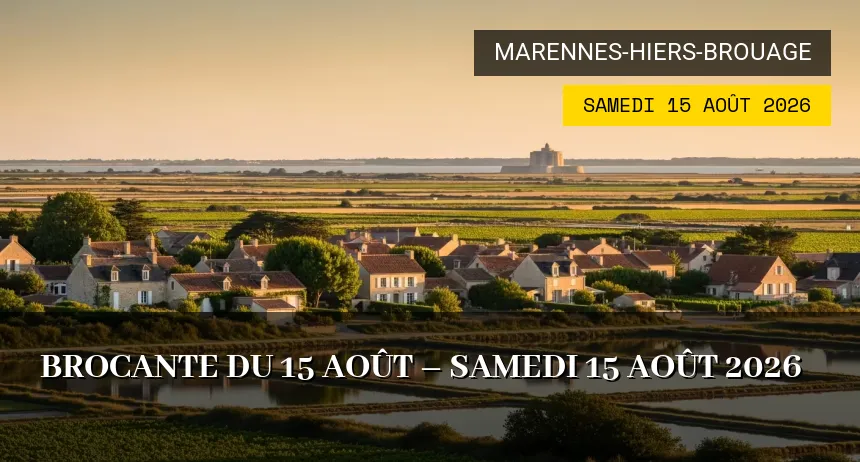 Affiche de l'événement : Brocante à Marennes-Hiers-Brouage – Samedi 15 Août 2026