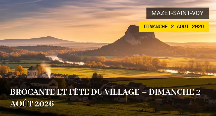 Affiche de l'événement : Brocante et Fête du Village à Mazet-Saint-Voy – Dimanche 2 Août 2026