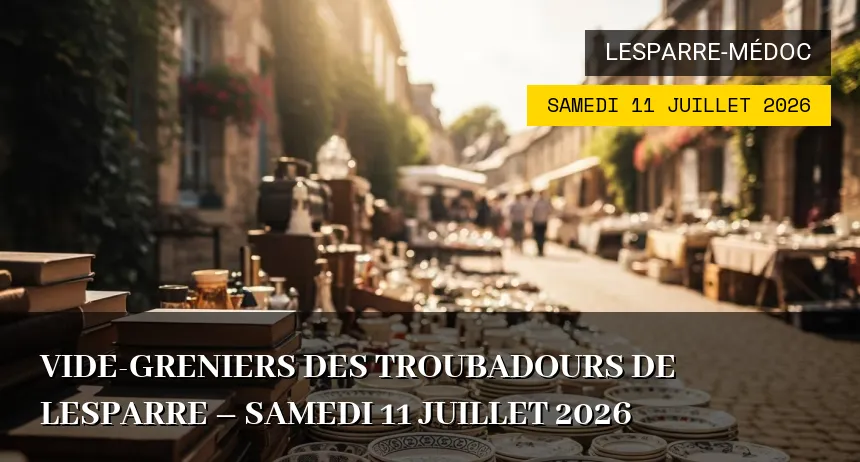 Affiche de l'événement : Vide-greniers des Troubadours de Lesparre – Samedi 11 Juillet 2026