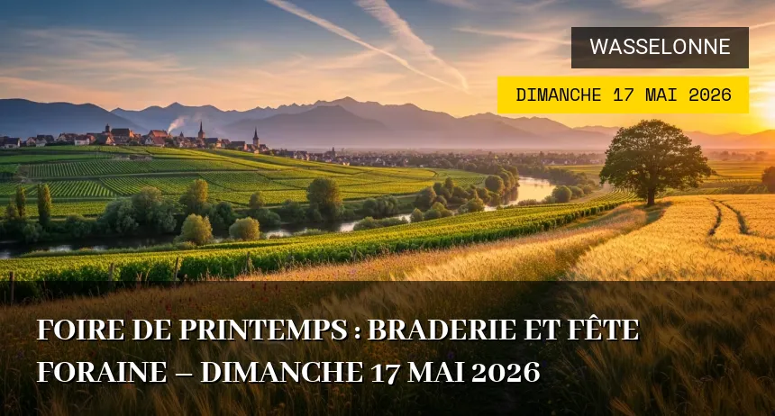 Affiche de l'événement : Foire de Printemps : Braderie et fête foraine – Dimanche 17 Mai 2026