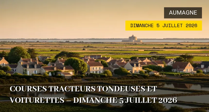Affiche de l'événement : Vide-greniers et Courses de Tracteurs Tondeuses à Aumagne – Dimanche 5 Juillet 2026