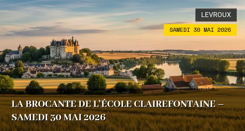 Affiche de l'événement : Brocante de l&rsquo;École Clairefontaine à Levroux – Samedi 30 Mai 2026