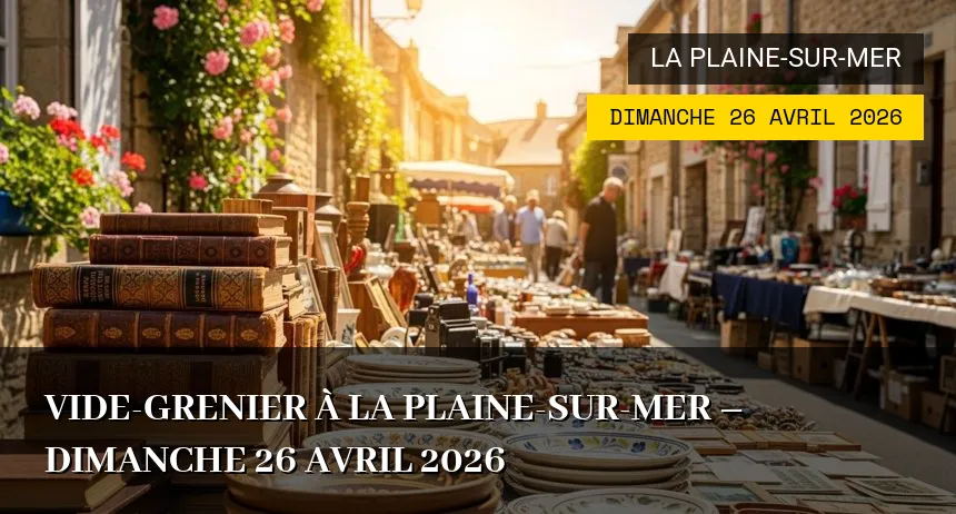Affiche de l'événement : Vide-greniers à La Plaine-sur-Mer – Dimanche 26 Avril 2026