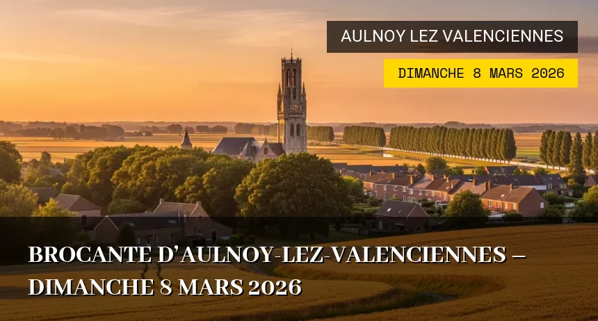 Affiche de l'événement : Brocante d&rsquo;Aulnoy-lez-Valenciennes – Dimanche 8 Mars 2026