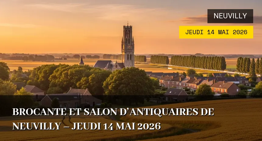 Affiche de l'événement : Brocante et Salon d&rsquo;Antiquaires de Neuvilly – Jeudi 14 Mai 2026