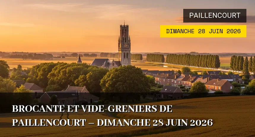 Affiche de l'événement : Brocante et Vide-greniers de Paillencourt – Dimanche 28 Juin 2026