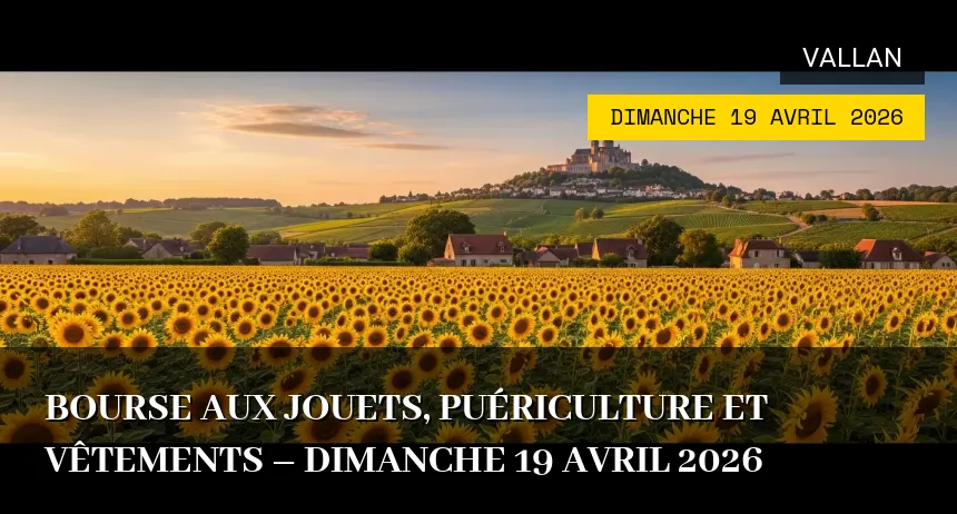 Affiche de l'événement : Bourse aux jouets, puériculture et vêtements – Dimanche 19 Avril 2026