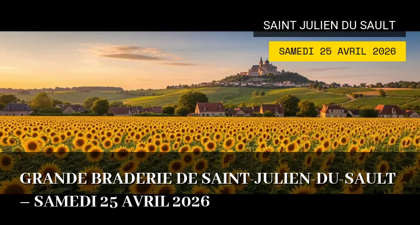 Affiche de l'événement : Grande Braderie de Saint-Julien-du-Sault – Samedi 25 Avril 2026