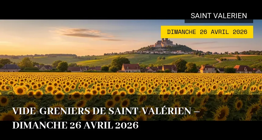 Affiche de l'événement : Vide-greniers de Saint-Valérien – Dimanche 26 Avril 2026