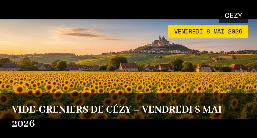 Affiche de l'événement : Vide-greniers de Cézy – Vendredi 8 Mai 2026