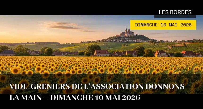 Affiche de l'événement : Vide-greniers de l&rsquo;association Donnons la Main – Dimanche 10 Mai 2026