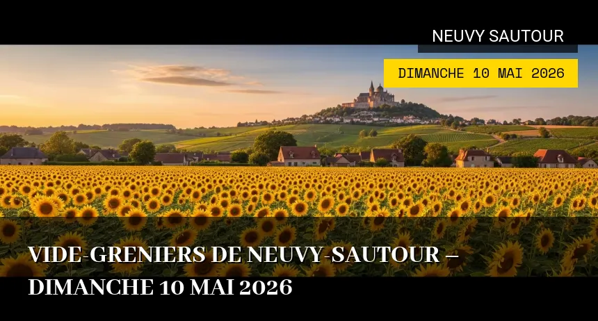 Affiche de l'événement : Vide-greniers de Neuvy-Sautour – Dimanche 10 Mai 2026
