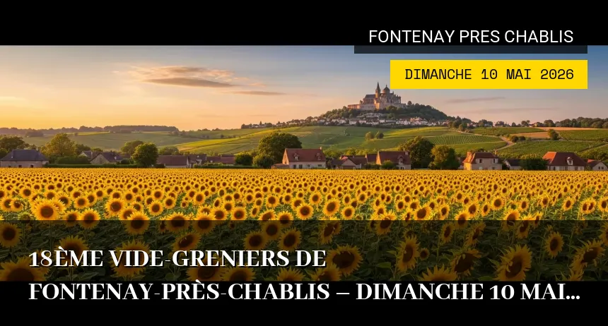 Affiche de l'événement : 18ème Vide-greniers de Fontenay-près-Chablis – Dimanche 10 Mai 2026