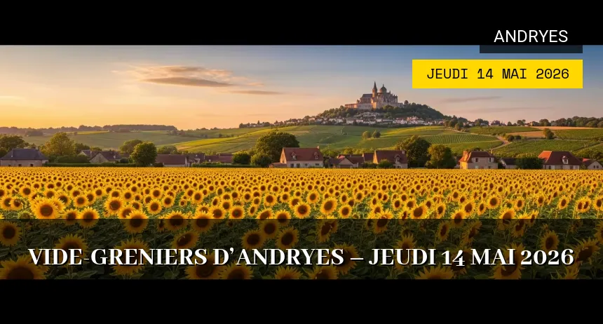 Affiche de l'événement : Vide-greniers d&rsquo;Andryes – Jeudi 14 Mai 2026
