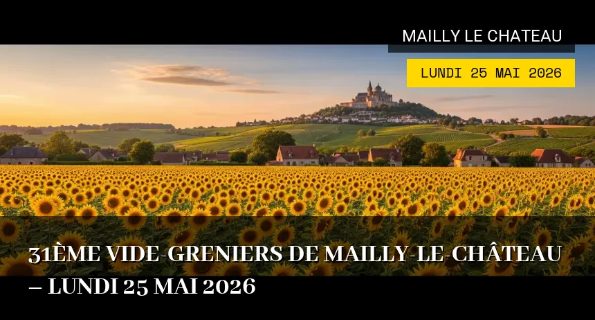 Affiche de l'événement : 31ème Vide-greniers de Mailly-le-Château – Lundi 25 Mai 2026