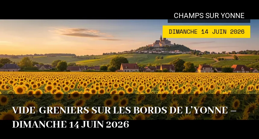 Affiche de l'événement : Vide-greniers sur les bords de l&rsquo;Yonne – Dimanche 14 Juin 2026