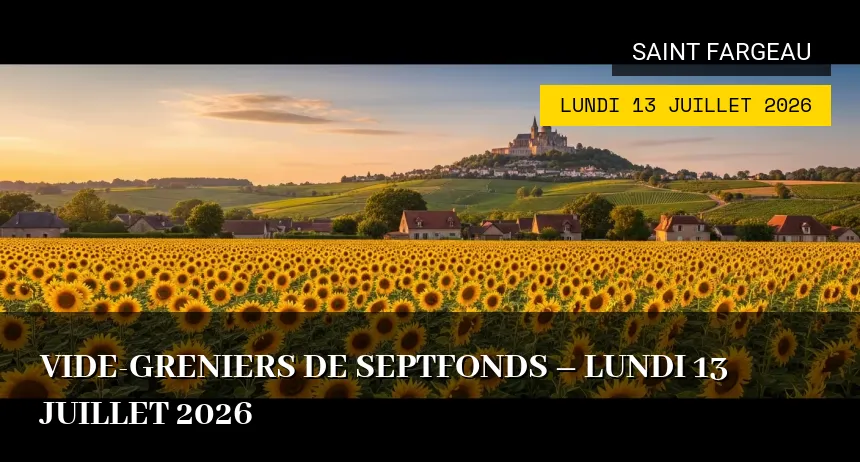 Affiche de l'événement : Vide-greniers de Septfonds – Lundi 13 Juillet 2026