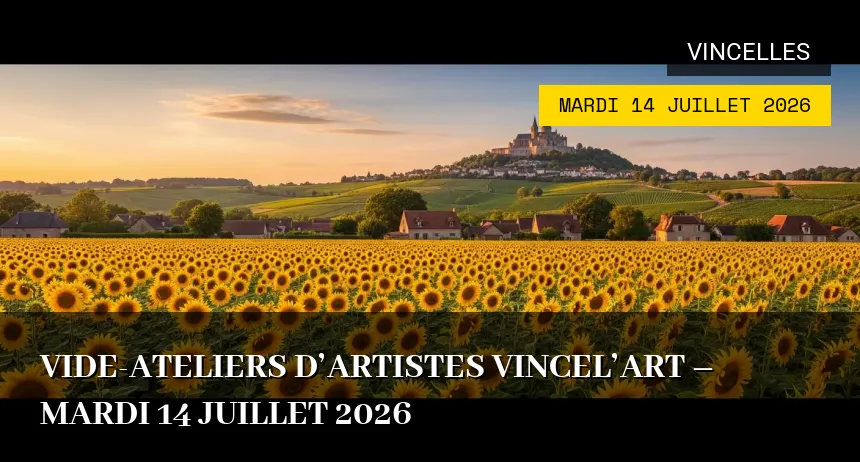 Affiche de l'événement : Vide-ateliers d&rsquo;artistes Vincel&rsquo;Art – Mardi 14 Juillet 2026