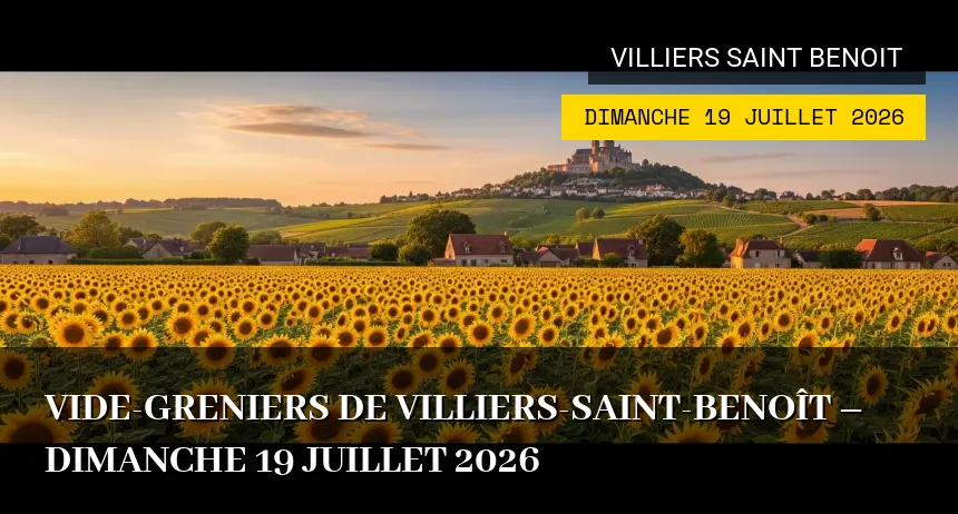 Affiche de l'événement : Vide-greniers de Villiers-Saint-Benoît – Dimanche 19 Juillet 2026
