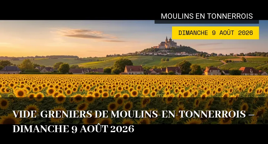 Affiche de l'événement : Vide-greniers de Moulins-en-Tonnerrois – Dimanche 9 Août 2026