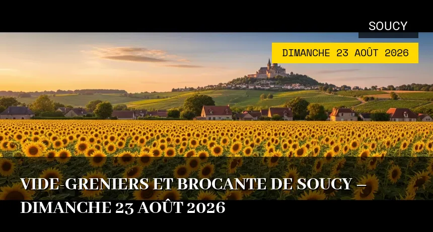 Affiche de l'événement : Vide-greniers et Brocante de Soucy – Dimanche 23 Août 2026