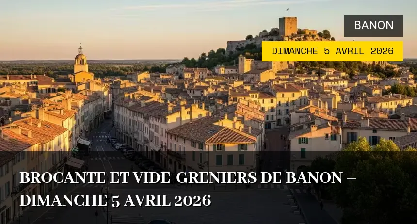 Affiche de l'événement : Brocante et Vide-greniers de Banon – Dimanche 5 Avril 2026