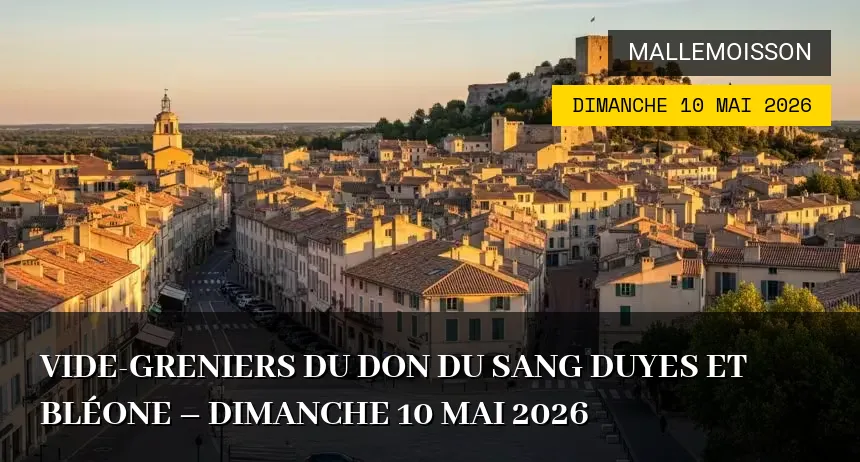 Affiche de l'événement : Vide-greniers du Don du Sang Duyes et Bléone – Dimanche 10 Mai 2026