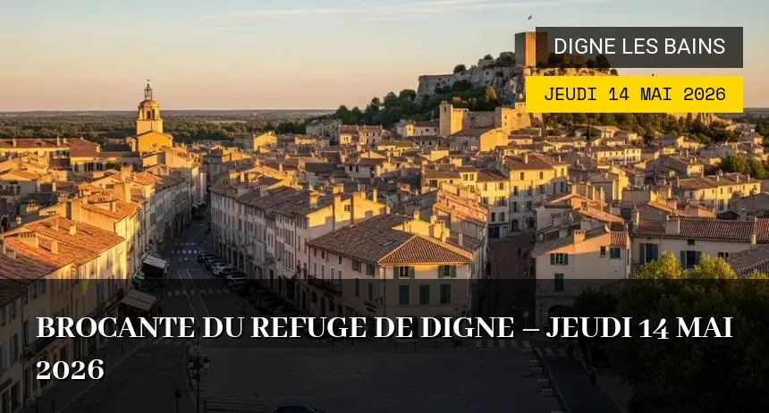 Affiche de l'événement : Brocante du Refuge de Digne – Jeudi 14 Mai 2026