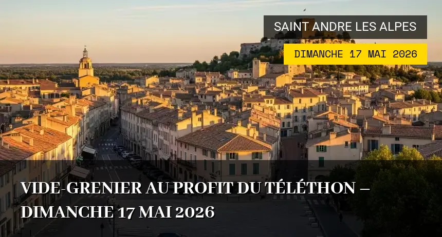 Affiche de l'événement : Vide-grenier au profit du Téléthon – Dimanche 17 Mai 2026