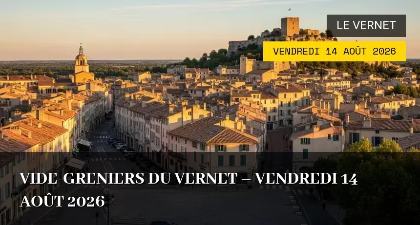 Affiche de l'événement : Vide-greniers du Vernet – Vendredi 14 Août 2026