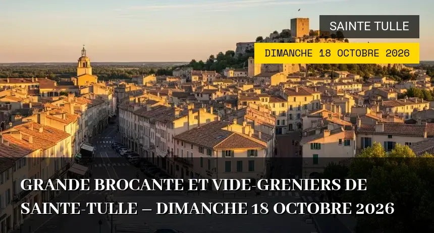 Affiche de l'événement : Grande Brocante et Vide-greniers de Sainte-Tulle – Dimanche 18 Octobre 2026