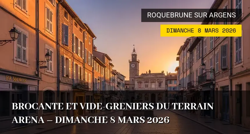 Affiche de l'événement : Brocante et Vide-greniers du Terrain Arena – Dimanche 8 Mars 2026