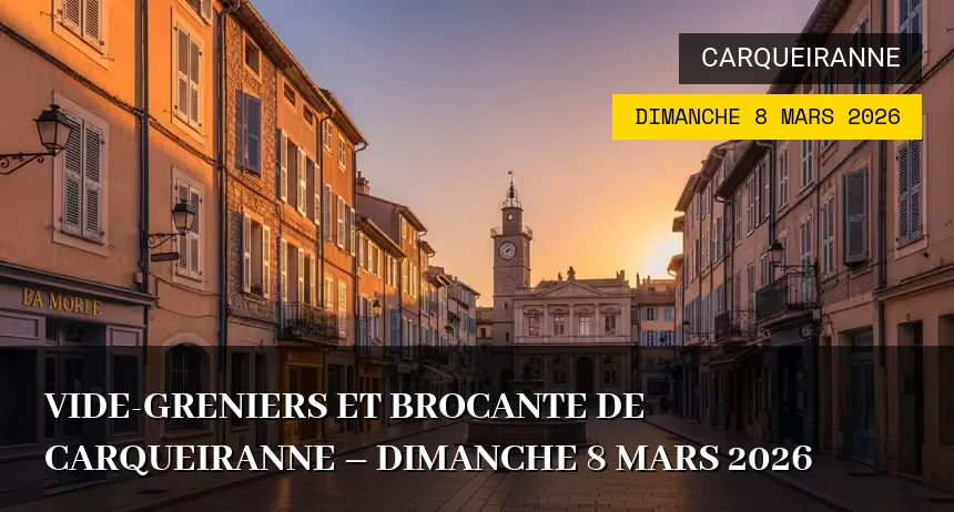 Affiche de l'événement : Vide-greniers et Brocante de Carqueiranne – Dimanche 8 Mars 2026