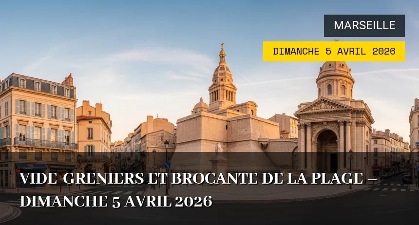 Affiche de l'événement : Vide-greniers et Brocante de la Plage – Dimanche 5 Avril 2026