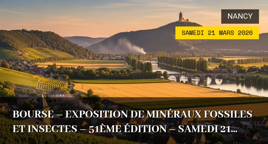 Affiche de l'événement : Bourse – Exposition de Minéraux Fossiles et Insectes – 51ème édition – Samedi 21 Mars 2026