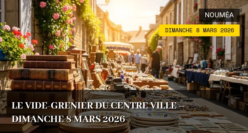 Affiche de l'événement : Vide-greniers du Centre Ville à Nouméa – Dimanche 5 Avril 2026