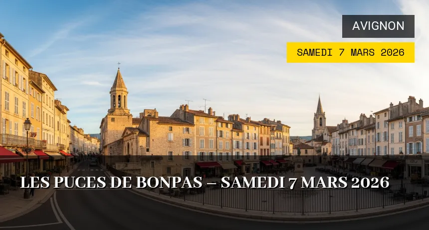 Affiche de l'événement : Les Puces de Bonpas – Samedi 7 Mars 2026