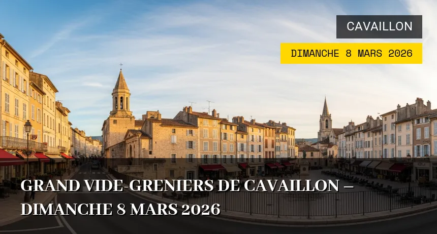 Affiche de l'événement : Grand Vide-greniers de Cavaillon – Dimanche 8 Mars 2026