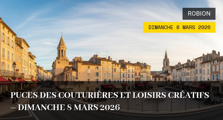 Affiche de l'événement : Puces des Couturières et Loisirs Créatifs – Dimanche 8 Mars 2026