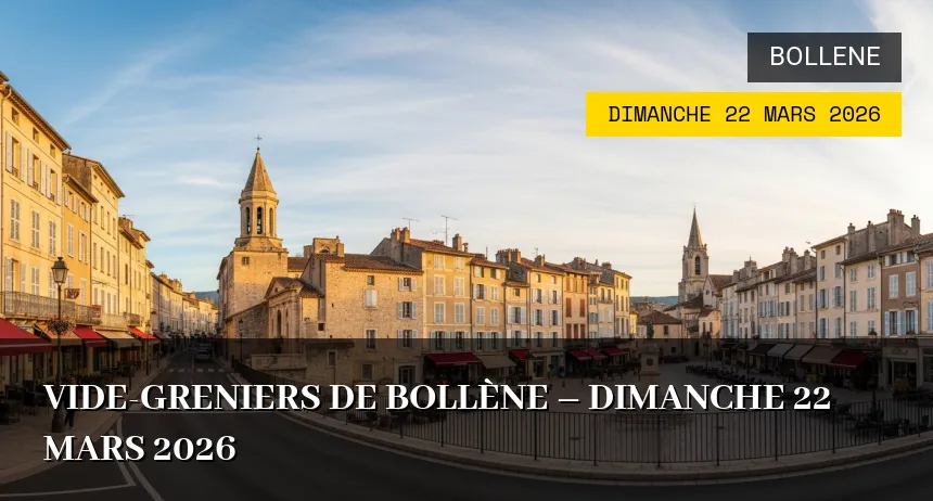 Affiche de l'événement : Vide-greniers de Bollène – Dimanche 22 Mars 2026