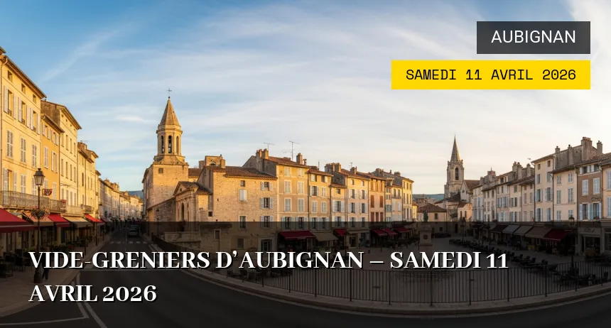 Affiche de l'événement : Vide-greniers d&rsquo;Aubignan – Samedi 11 Avril 2026