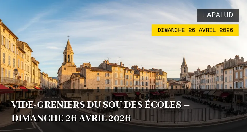 Affiche de l'événement : Vide-greniers du Sou des écoles – Dimanche 26 Avril 2026
