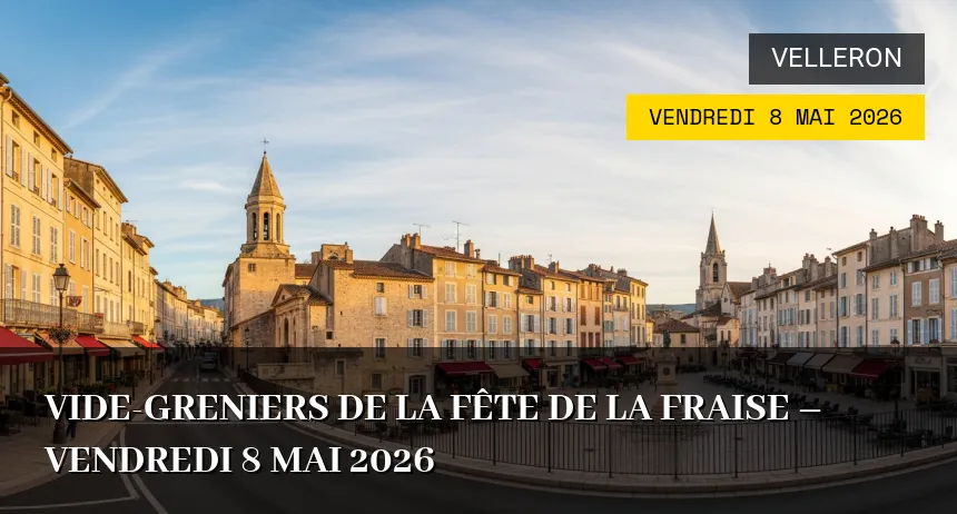 Affiche de l'événement : Vide-greniers de la Fête de la Fraise – Vendredi 8 Mai 2026