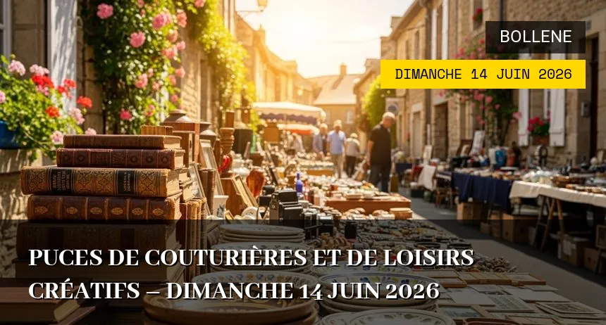 Affiche de l'événement : Puces de couturières et de loisirs créatifs – Dimanche 14 Juin 2026
