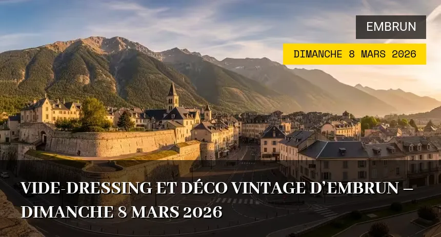 Affiche de l'événement : Vide-dressing et Déco Vintage d&rsquo;Embrun – Dimanche 8 Mars 2026
