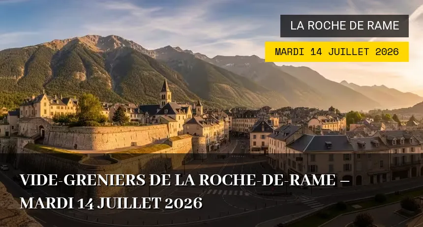 Affiche de l'événement : Vide-greniers de La Roche-de-Rame – Mardi 14 Juillet 2026