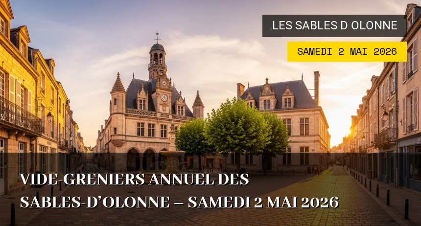 Affiche de l'événement : Vide-greniers Annuel des Sables-d&rsquo;Olonne – Samedi 2 Mai 2026