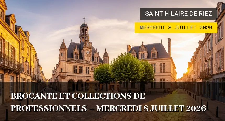 Affiche de l'événement : Brocante et collections de professionnels – Mercredi 8 Juillet 2026